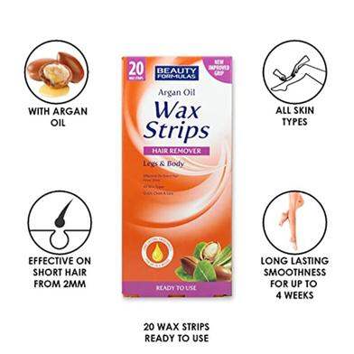 Picture of Beauty Formulas Argan Oil Hair Removal Wax Strips For Legs & Body - 20 Wax Strips