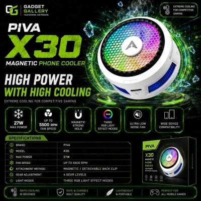 Picture of PIVA X30 Magnetic Phone Cooler 27W, Ideal for PUBG Mobile, COD Mobile, Warzone Mobile, Genshin Impact & emulation gaming, White