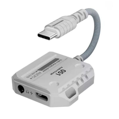 Picture of PLEXTONE GS1 2-in-1 Gaming Audio Adapter, supports up to 60W PD fast charging while gaming at a same time, both port available /type c to c 
