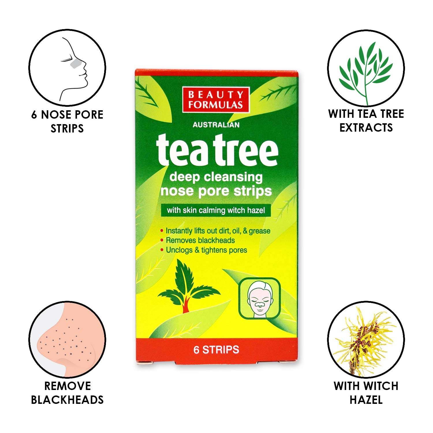 Picture of Beauty Formulas Australian Tea Tree Deep Cleansing Nose Pore Strips – 6 Strips