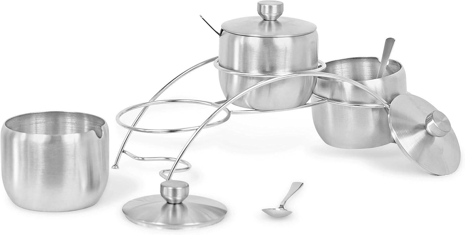 Picture of Spice Rack Bowls with Stand - Set of 3 - Serving Dish Set with Lids and Spoons - Stainless Steel