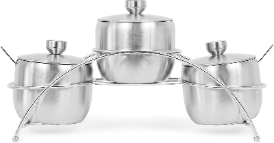 Picture of Spice Rack Bowls with Stand - Set of 3 - Serving Dish Set with Lids and Spoons - Stainless Steel