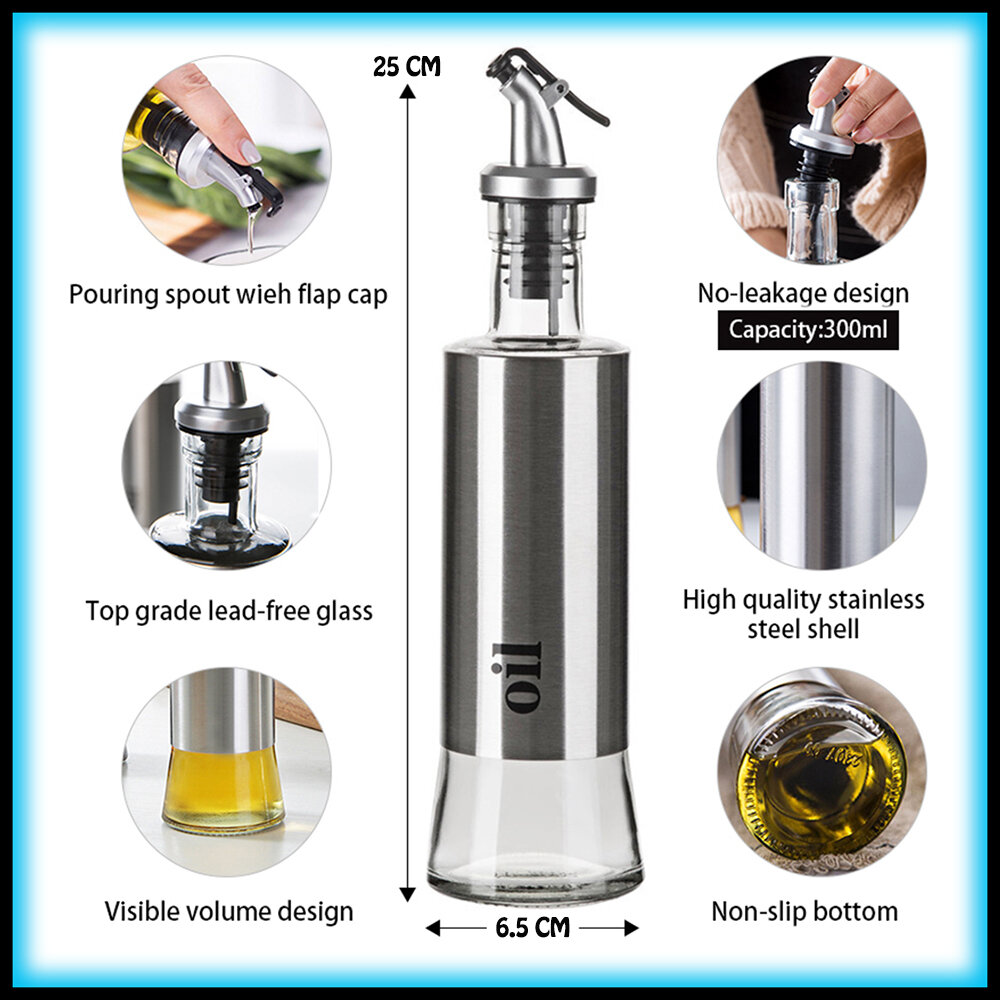 Picture of Stainless Steel Glass Oil Can Oil Pot 300ml