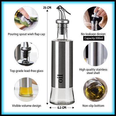 Picture of Stainless Steel Glass Oil Can Oil Pot 300ml