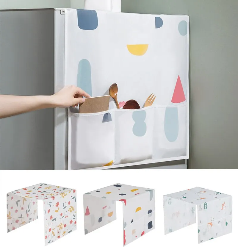 Picture of Fridge Cover Refrigerator Dust Cover with Side Pocket 130x55 cm
