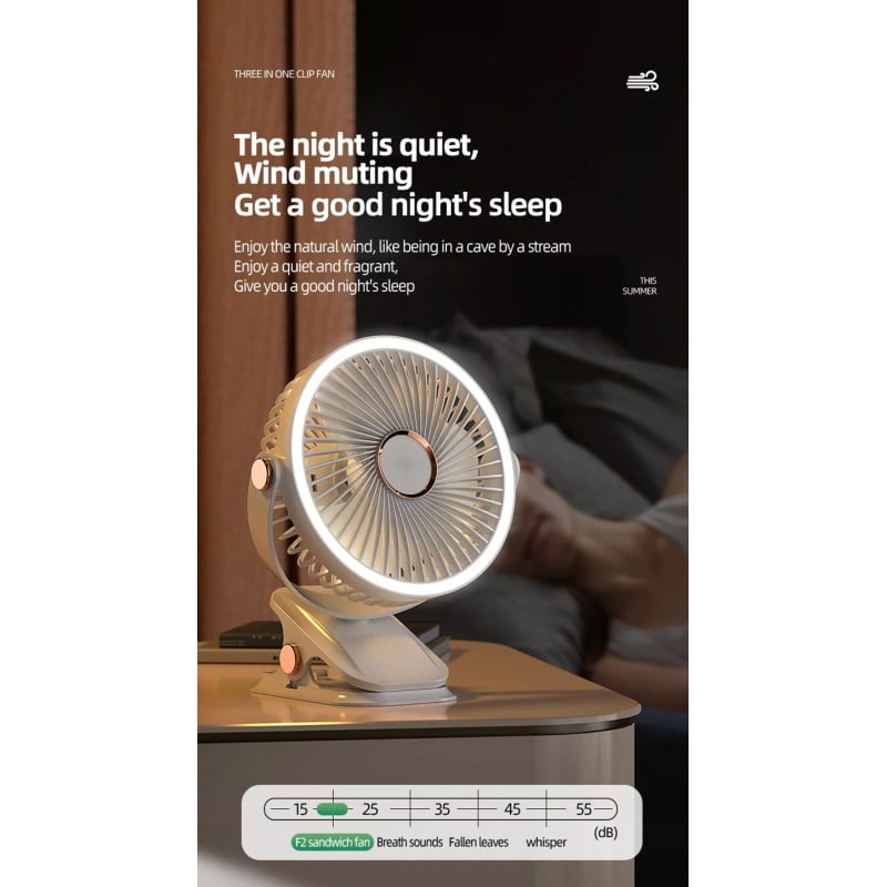 Picture of USB Rechargable Portable Desk Fan 360° Adjustable Fan With Led Light White