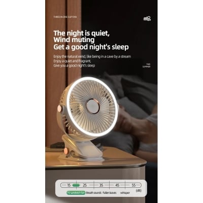 Picture of USB Rechargable Portable Desk Fan 360° Adjustable Fan With Led Light White