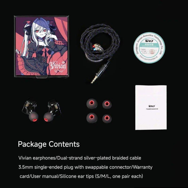 Picture of CVJ Vivian 10mm Dual Magnetic Driver wired earphone Anime Edition With Mic Black