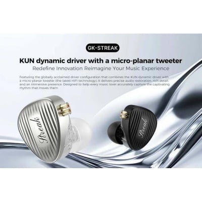 Picture of GK Streak Dual Driver Hi-Fi In ear monitor with mic Silver 3.5mm mic