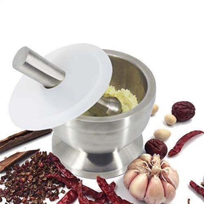 Picture of Kitchen Mini Mortar and Pestle Grinder 304 Stainless Steel with Anti Spill Lid