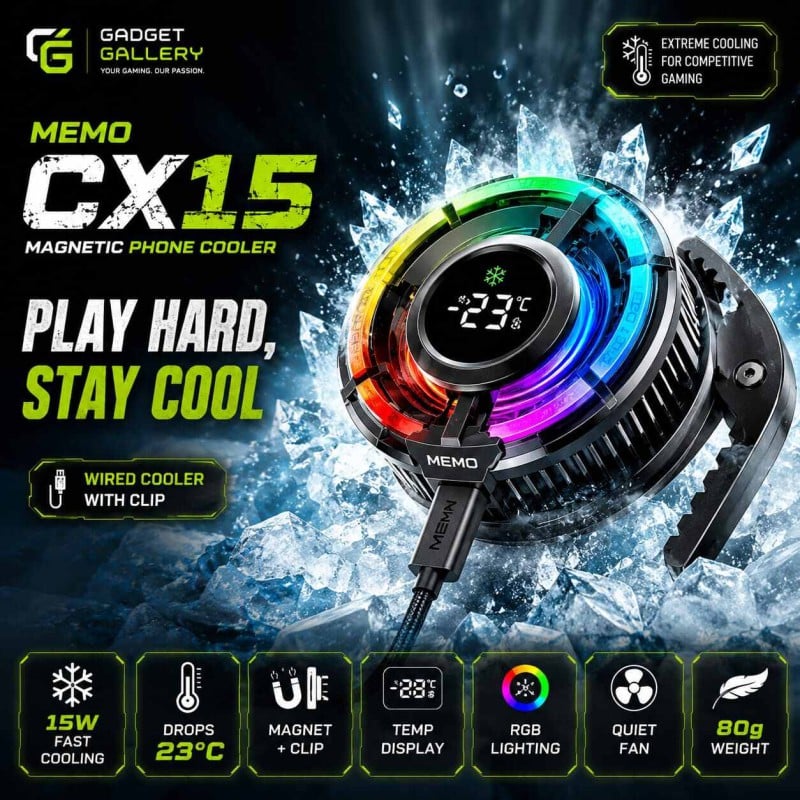 Picture of MEMO CX15 | 10W Magnetic Gaming Phone Cooler Ideal for PUBG Mobile, COD Mobile, Warzone Mobile, Genshin Impact, and emulation gaming Black