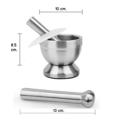 Picture of Kitchen Mini Mortar and Pestle Grinder 304 Stainless Steel with Anti Spill Lid