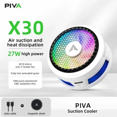 Picture of PIVA X30 Magnetic Phone Cooler 27W, Ideal for PUBG Mobile, COD Mobile, Warzone Mobile, Genshin Impact & emulation gaming, White