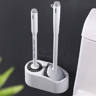 Picture of Round and Flat Toilet Cleaning Brush with Stand