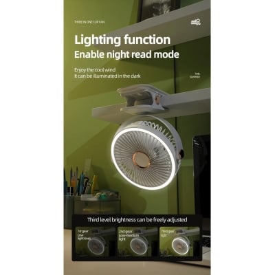 Picture of USB Rechargable Portable Desk Fan 360° Adjustable Fan With Led Light White