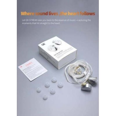 Picture of GK Streak Dual Driver Hi-Fi In ear monitor with mic Silver 3.5mm mic