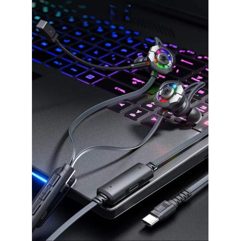 Picture of Plextone M762 Ultra Gaming Earphones , premium wired Type-C gaming earphone designed for competitive mobile gamers Black