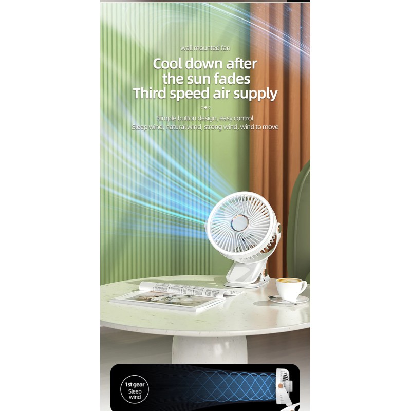 Picture of USB Rechargable Portable Desk Fan 360° Adjustable Fan With Led Light White