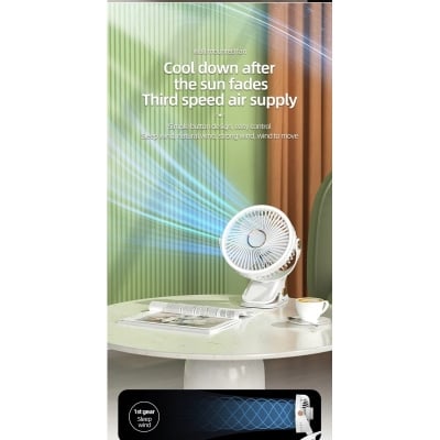 Picture of USB Rechargable Portable Desk Fan 360° Adjustable Fan With Led Light White