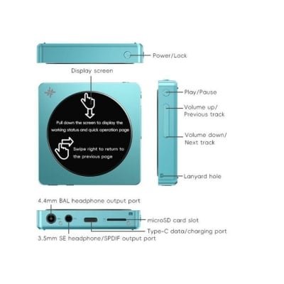 Picture of FiiO Snowsky DISC digital audio player classic CD players touchscreen design with modern Hi-Res audio features in a pocket-sized aluminum body, Blue