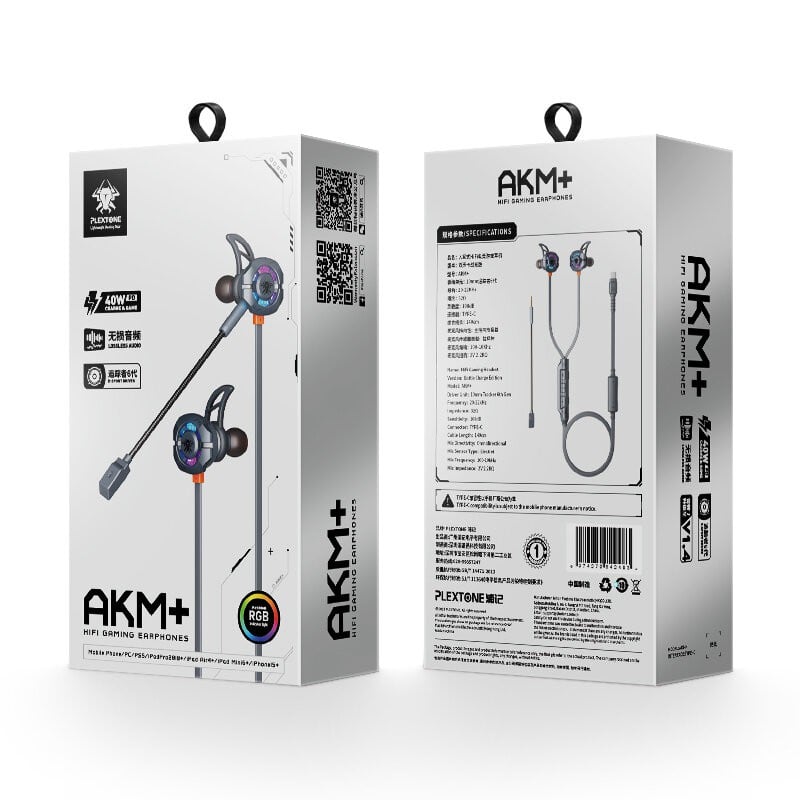 Picture of Plextone AKM Plus Gaming Earphones ,Designed for competitive gamers, built for long gaming sessions. Perfect for PUBG, Free Fire, COD Mobile, Valorant, and more Grey