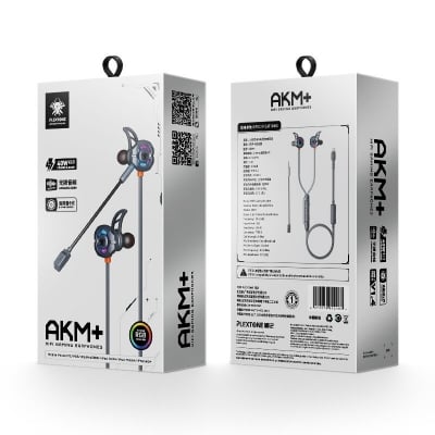 Picture of Plextone AKM Plus Gaming Earphones ,Designed for competitive gamers, built for long gaming sessions. Perfect for PUBG, Free Fire, COD Mobile, Valorant, and more Grey