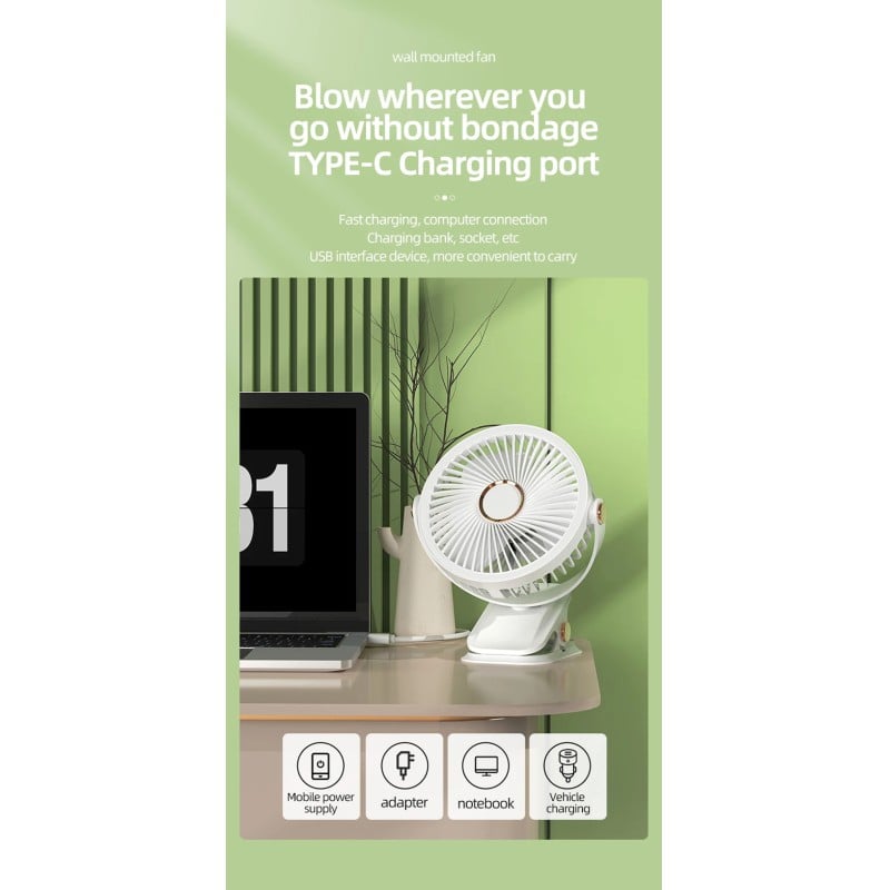 Picture of USB Rechargable Portable Desk Fan 360° Adjustable Fan With Led Light White