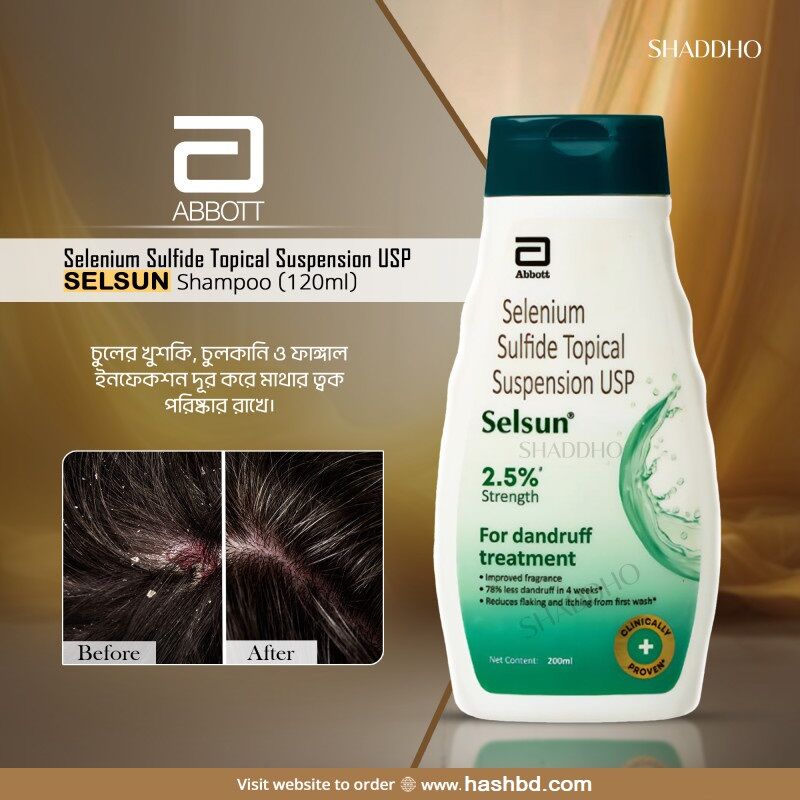 Picture of Selsun Abbott Suspension Anti Dandruff Shampoo 120ml Clears Away Dandruff Flakes, Relieves from Excessive Oil, Relieves from Dandruff related Itching