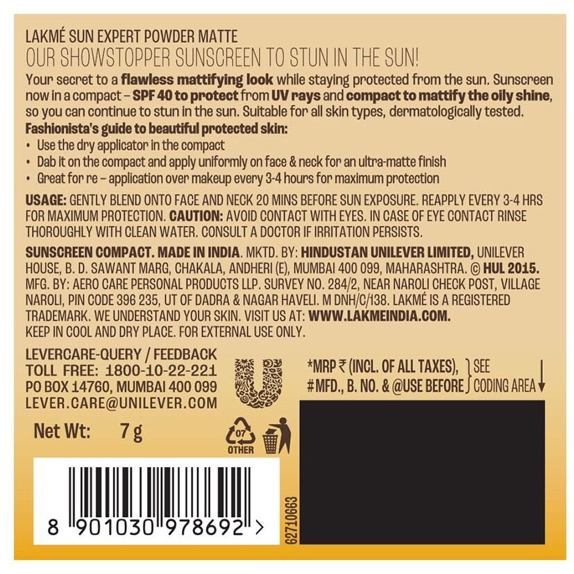 Picture of Lakme Sun Expert Matte SPF 40+++ Compact - 7g