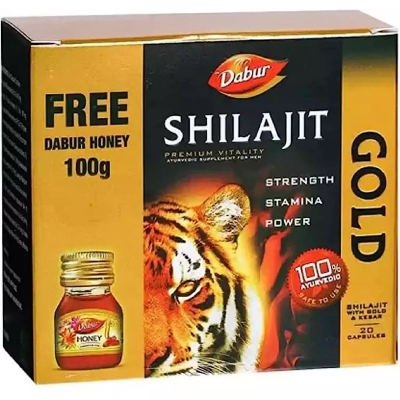 Picture of Dabur Shilajit Gold Vitality Capsules Bottle Of 20 With Free Dabur Honey 100g