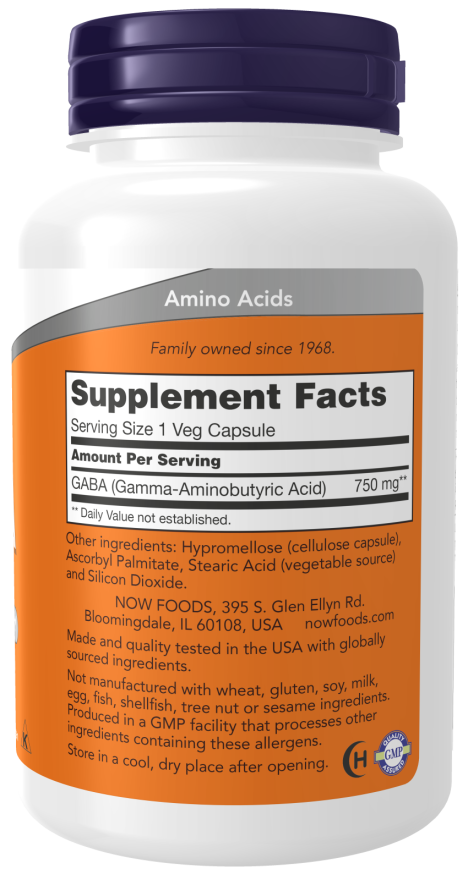 Picture of Now Foods GABA 750 mg 100 Veg Capsules