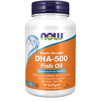 Picture of Now Foods DHA-500 Fish Oil, Double Strength 90 Softgels