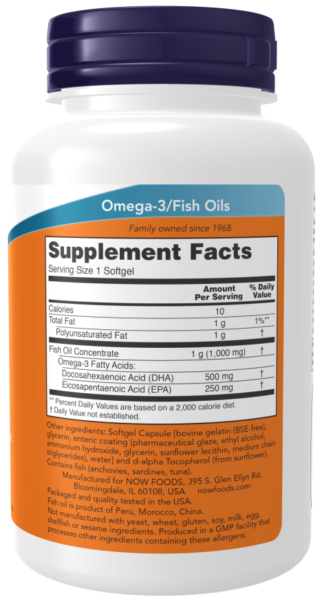 Picture of Now Foods DHA-500 Fish Oil, Double Strength 90 Softgels