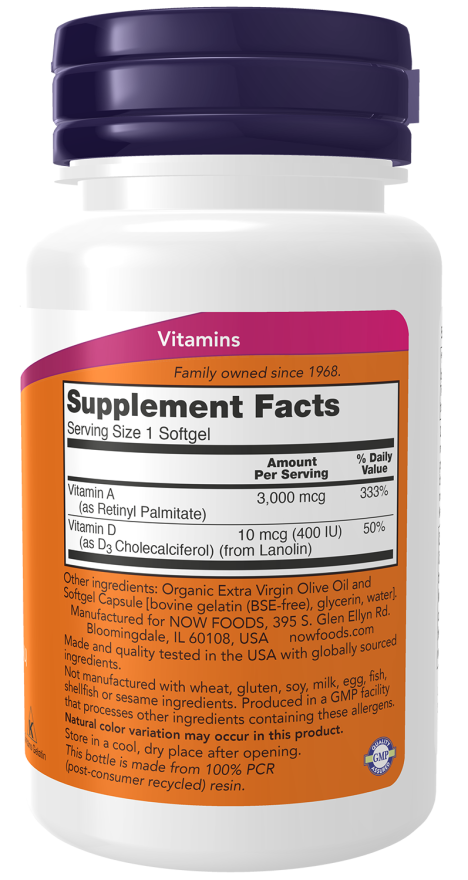 Picture of Now Foods Vitamin A & D 10,000/400 IU | 100 Softgels