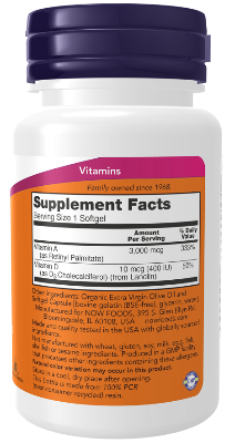 Picture of Now Foods Vitamin A & D 10,000/400 IU | 100 Softgels