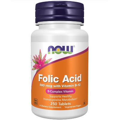 Picture of Now Foods Folic Acid 800 mcg with Vitamin B-12 | 250 Tablets