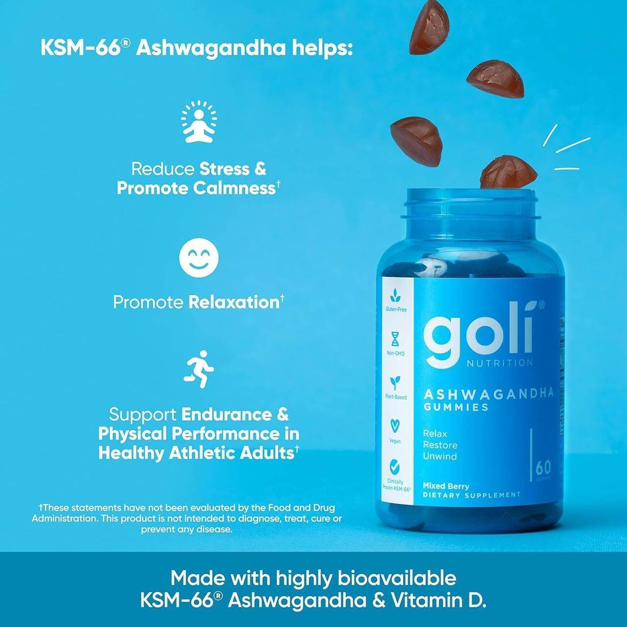 Picture of Goli Nutrition Ashwagandha & Vitamin D | 60 Gummy