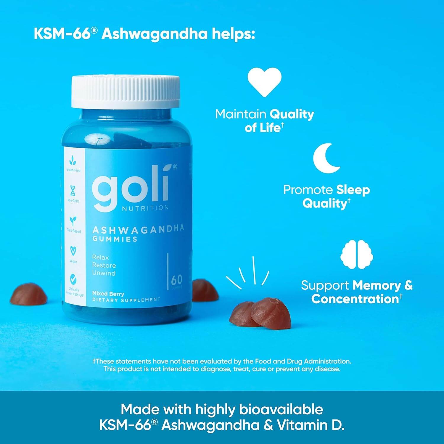 Picture of Goli Nutrition Ashwagandha & Vitamin D | 60 Gummy