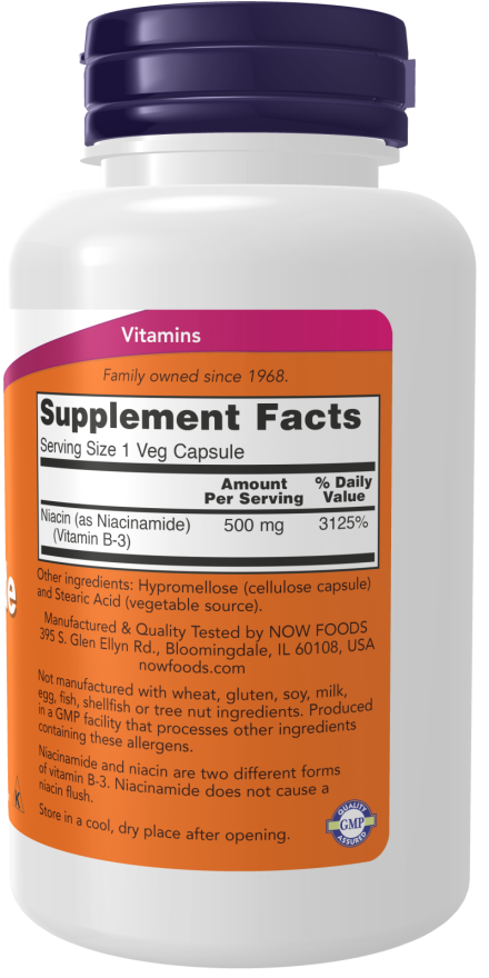 Picture of Now Foods Niacinamide (B-3) 500 mg | 100 Veg Capsules