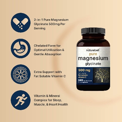 Picture of Naturebell Pure Magnesium Glycinate 500mg | 240 Veggie Capsules