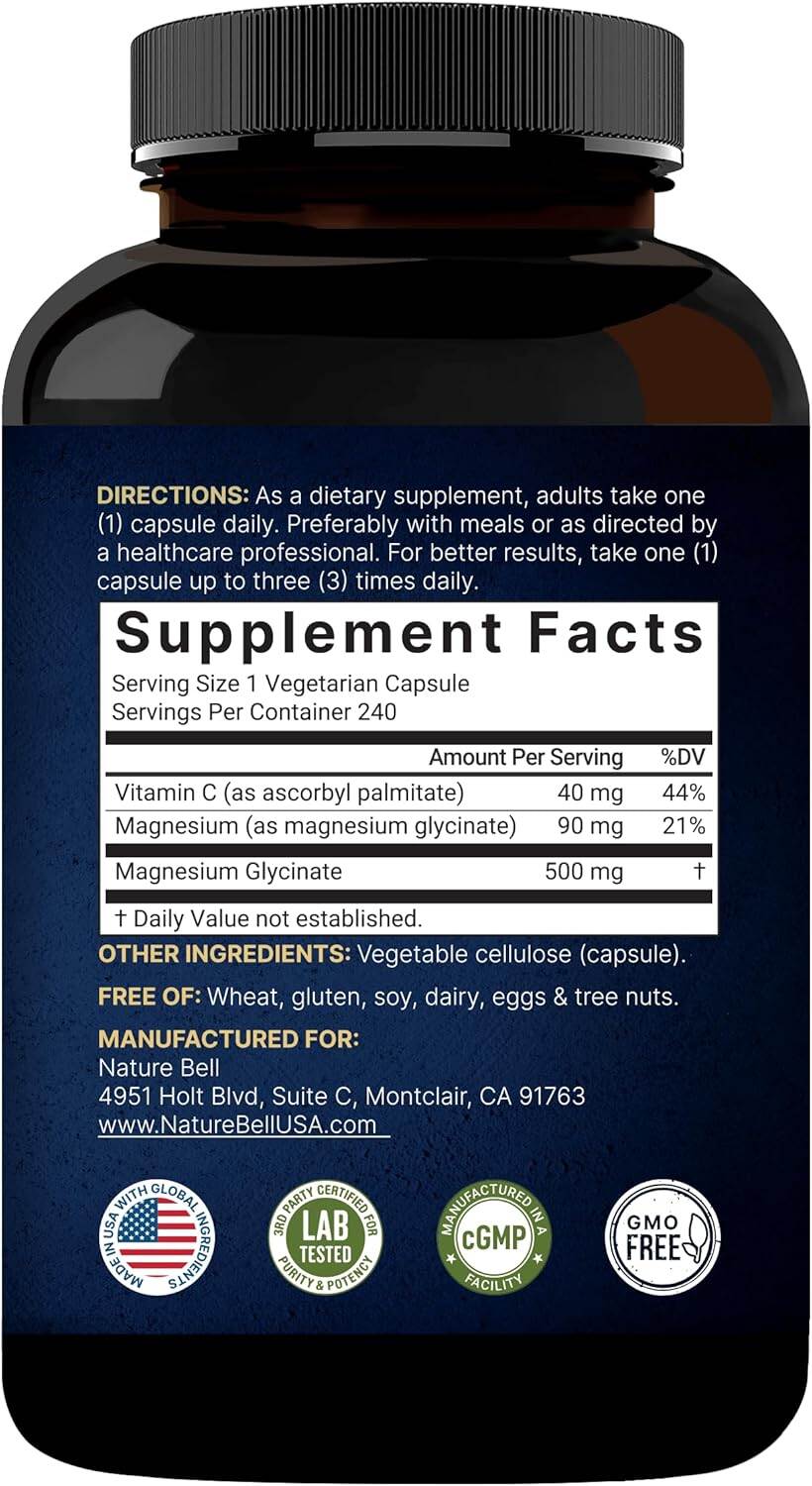 Picture of Naturebell Pure Magnesium Glycinate 500mg | 240 Veggie Capsules