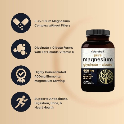 Picture of Naturebell Magnesium Glycinate + Citrate 400mg | 300 Capsules