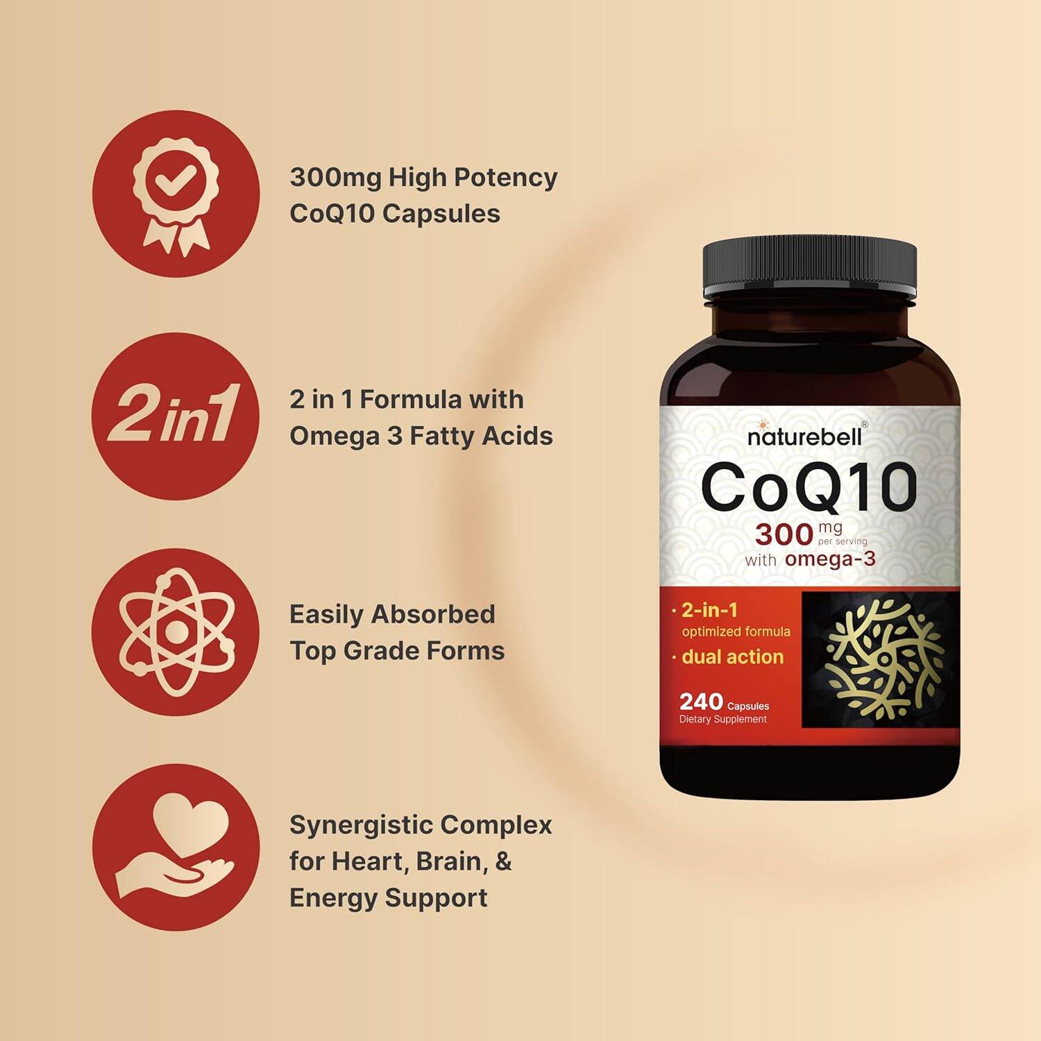 Picture of Naturebell CoQ10 300mg with Omega 3 | 240 Capsules