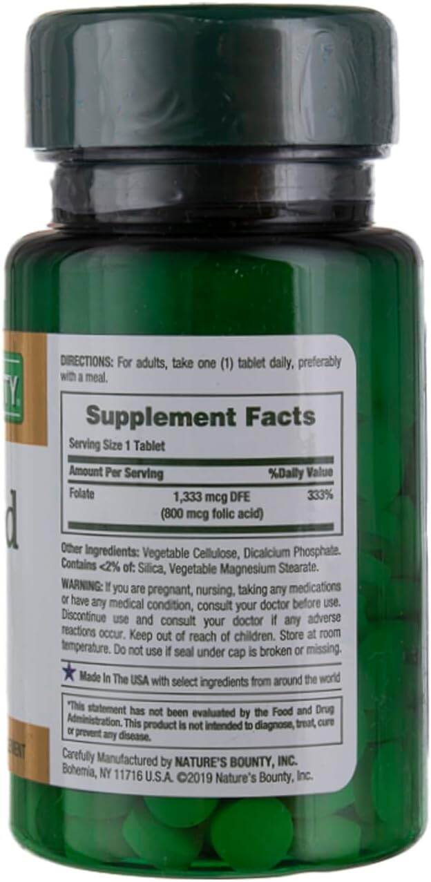 Picture of Nature's Bounty Folic Acid Supplement, Supports Cardiovascular Health | 250 Tablets