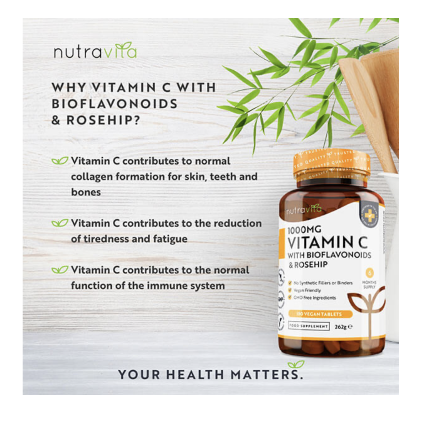 Picture of Nutravita Vitamin C 1000mg, Bioflavonoids Rosehip - 180 Tablets
