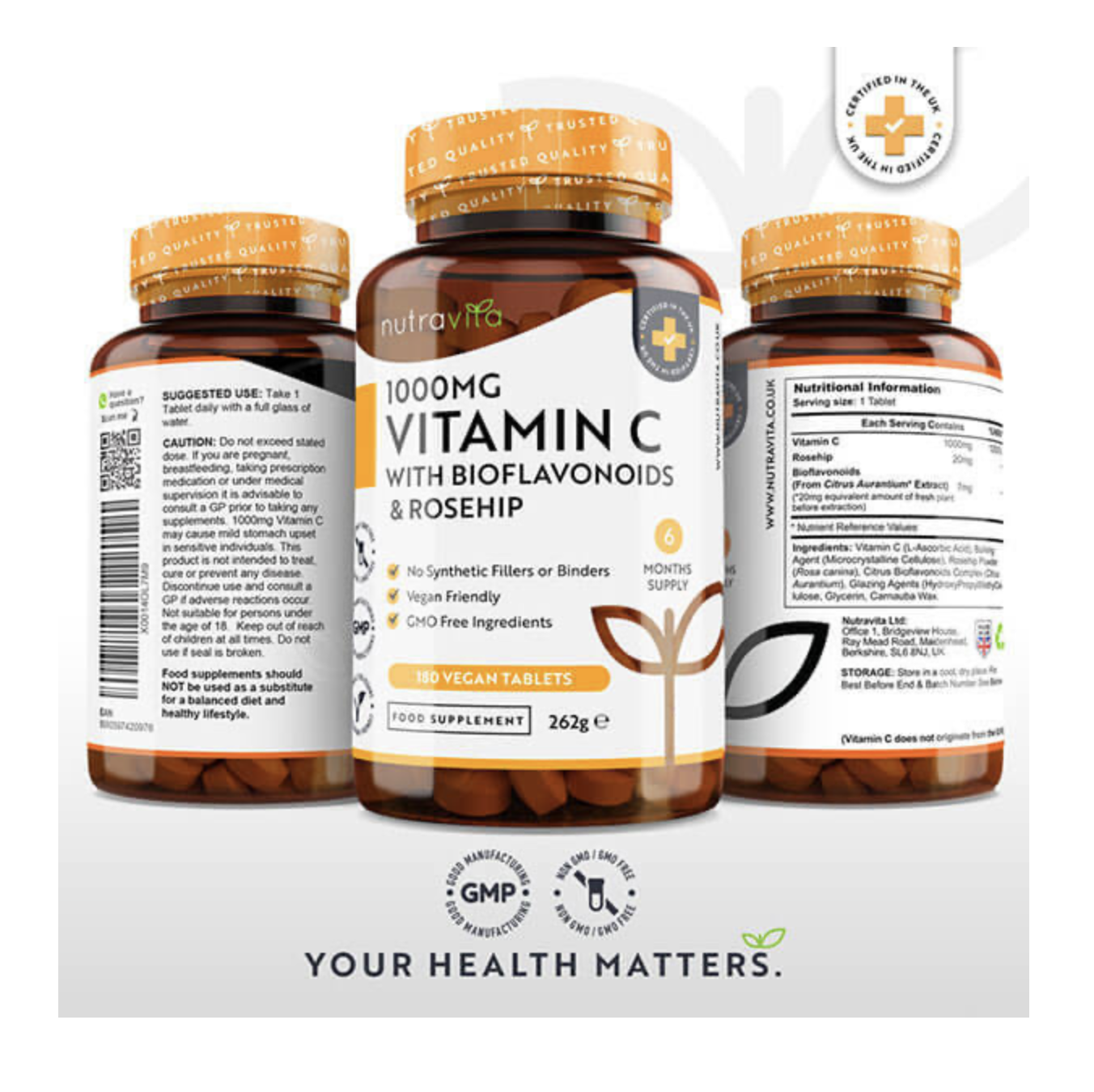 Picture of Nutravita Vitamin C 1000mg, Bioflavonoids Rosehip - 180 Tablets