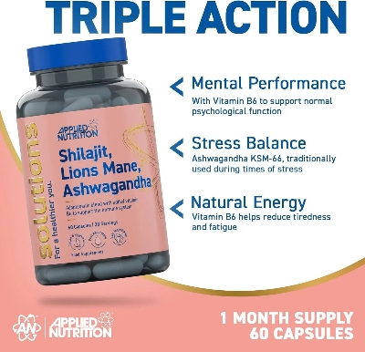 Picture of Applied Nutrition Shilajit, Lions Mane, Ashwagandha Capsules | 60 Capsules