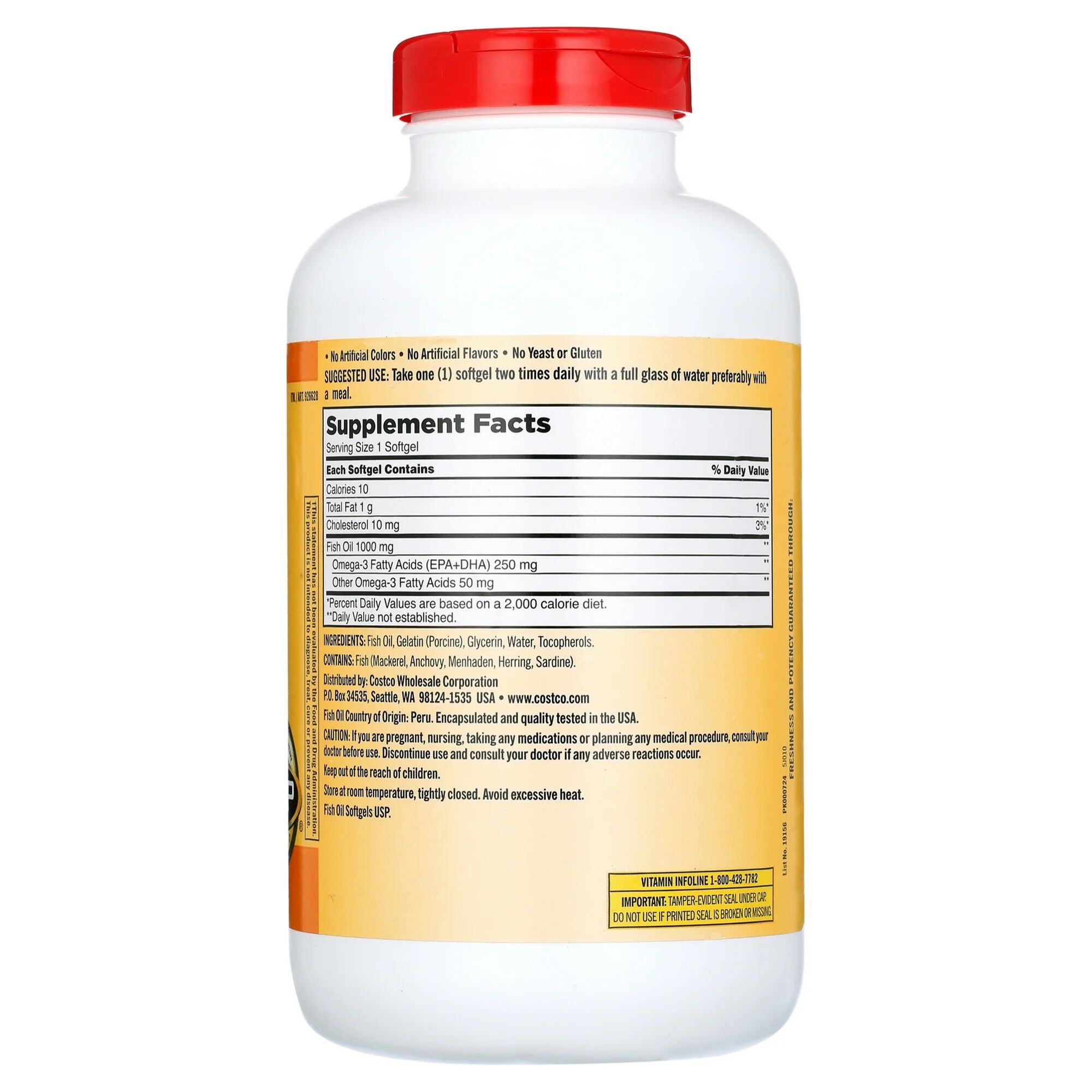 Picture of Kirkland Signature 1000mg Natural Fish Oil Concentrate with Omega-3 Fatty Acids | 400 Softgels