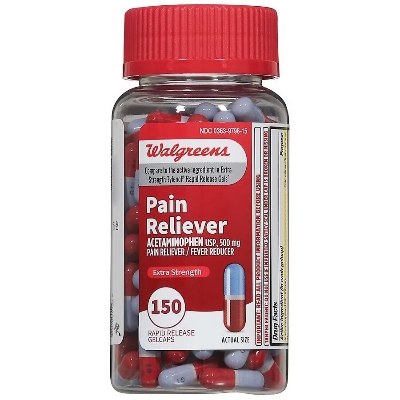 Picture of Walgreens Pain Reliever Extra Strength | 150 Gelcaps