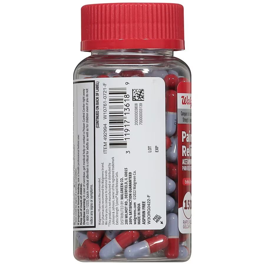 Picture of Walgreens Pain Reliever Extra Strength | 150 Gelcaps